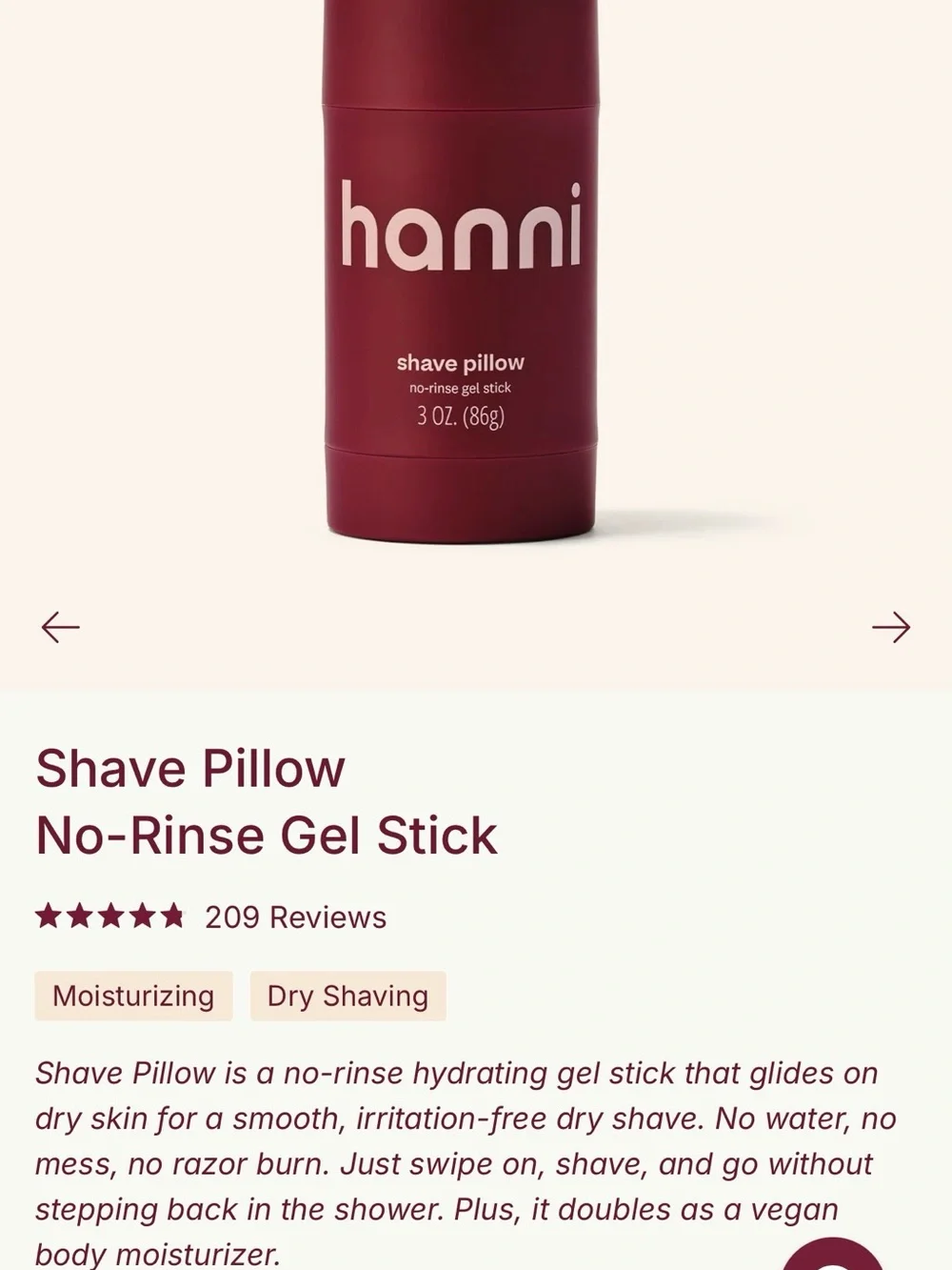Hanni Shave Pillow- smoother shaves, no rinsing required BRAND NEW IN BOX!